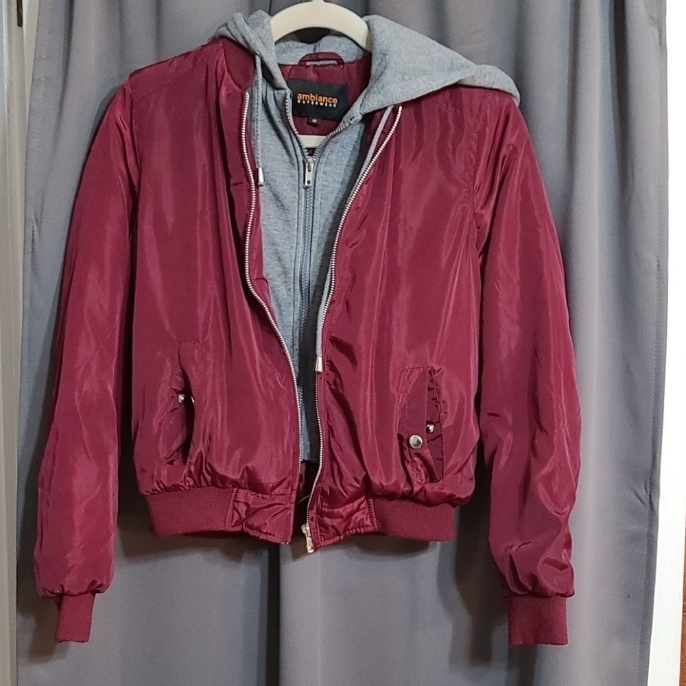 Ambiance Outerwear Womens ‎ Jacket Coat Double Zip Hood Pockets size M GUC